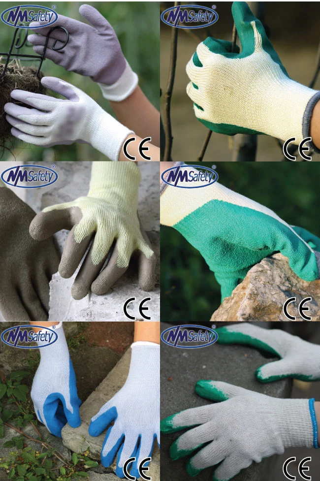 Nmsafety Green Polyester Foam Latex Coated Safety Glove