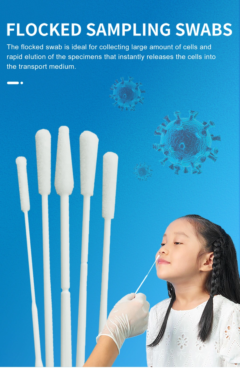 CE 0197 Rapid PCR Test Nylon Flocked Nasal Swab Nasopharyngeal Sample Collect Swab