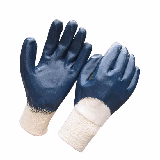 Luvas de nitrilo azul com acabamento áspero totalmente mergulhado em jersey Luva de trabalho de segurança